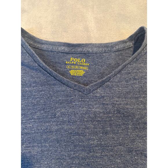Polo Ralph Lauren Men Vneck Cotton Tshirt Size XL Heather Blue Classic Pony Logo - Picture 2 of 6